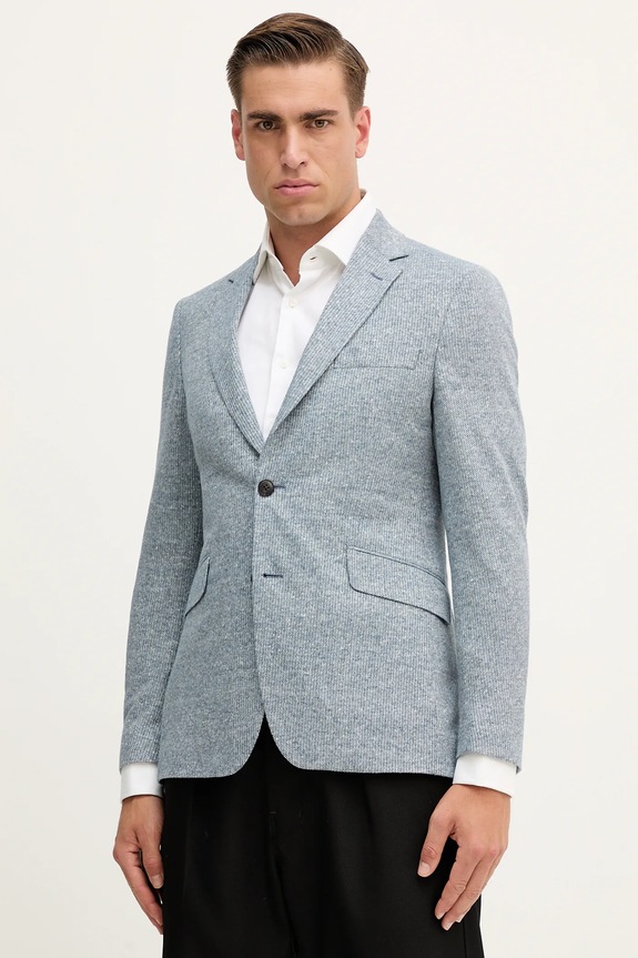 Hackett London marynarka z lnem dzianina niebieski HM4400023R