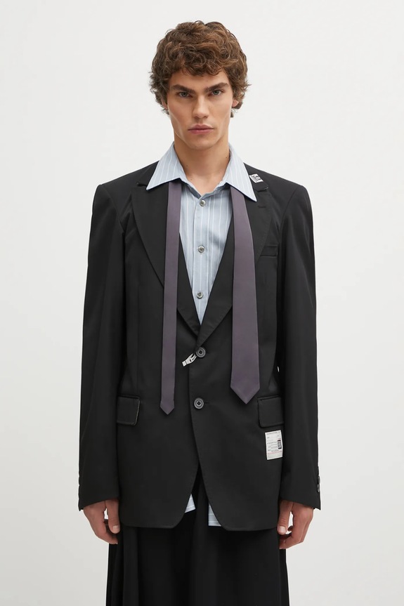Sako s přídavkem vlny Maison MIHARA YASUHIRO LAYERED regular černá A15JK031