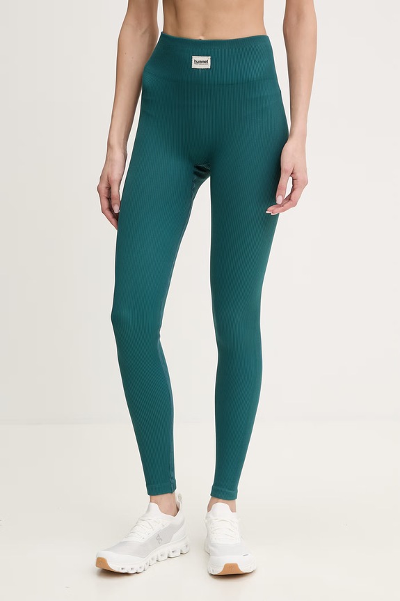 Hummel legginsy treningowe z elastanem turkusowy 230305