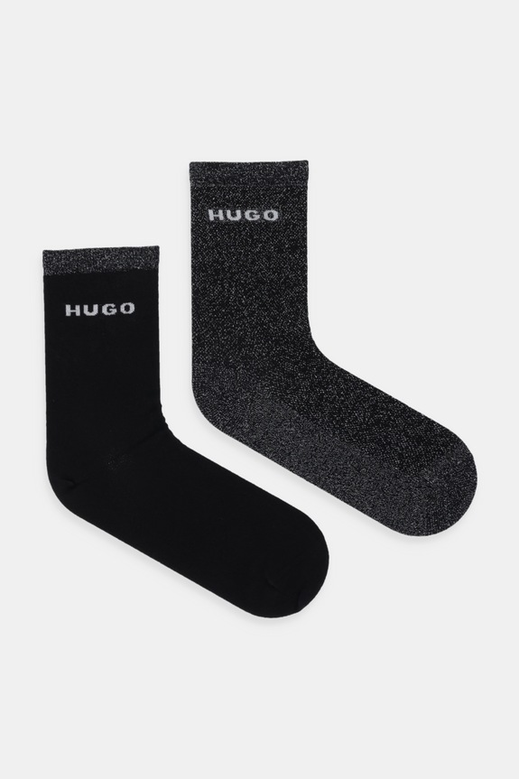 Ponožky HUGO 2-pak 2P QS SHINY PIQ CC W nášivka čierna 50546406