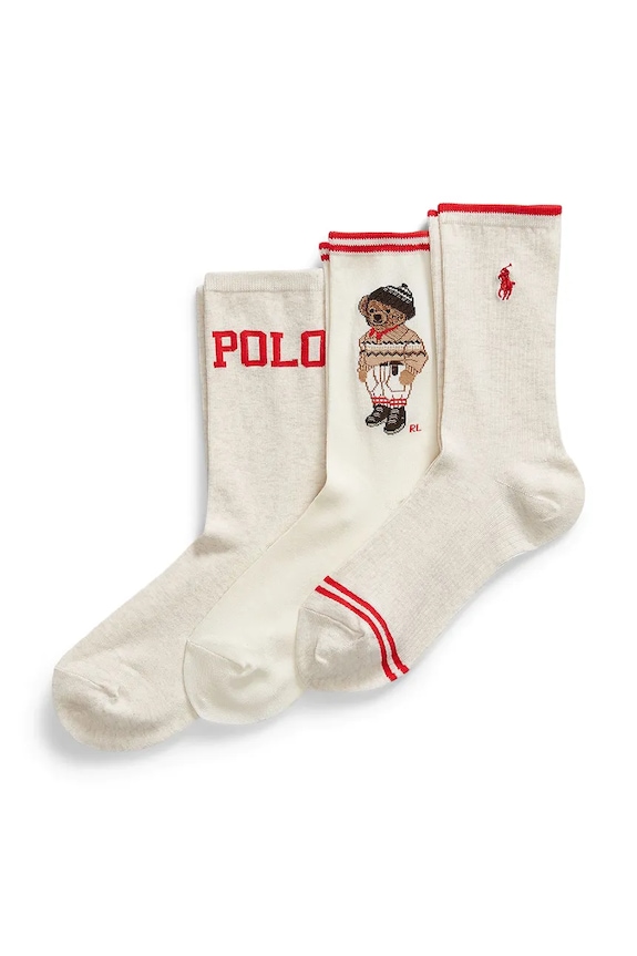 Шкарпетки Polo Ralph Lauren 3-pack довгі шкарпетки бежевий 455982964