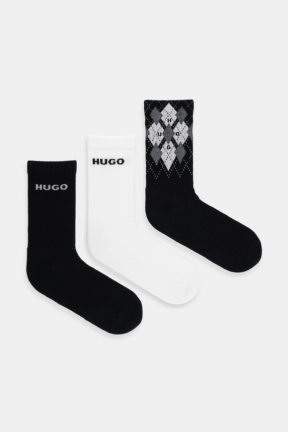 HUGO șosete 3-pack 3P QS RIB ARGYLE CC uni negru 50543138