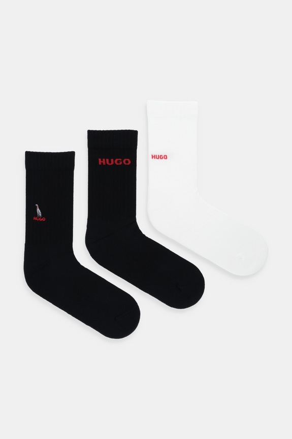 HUGO șosete 3-pack 3P QS EMBROIDERY CC sosete lungi negru 50546351