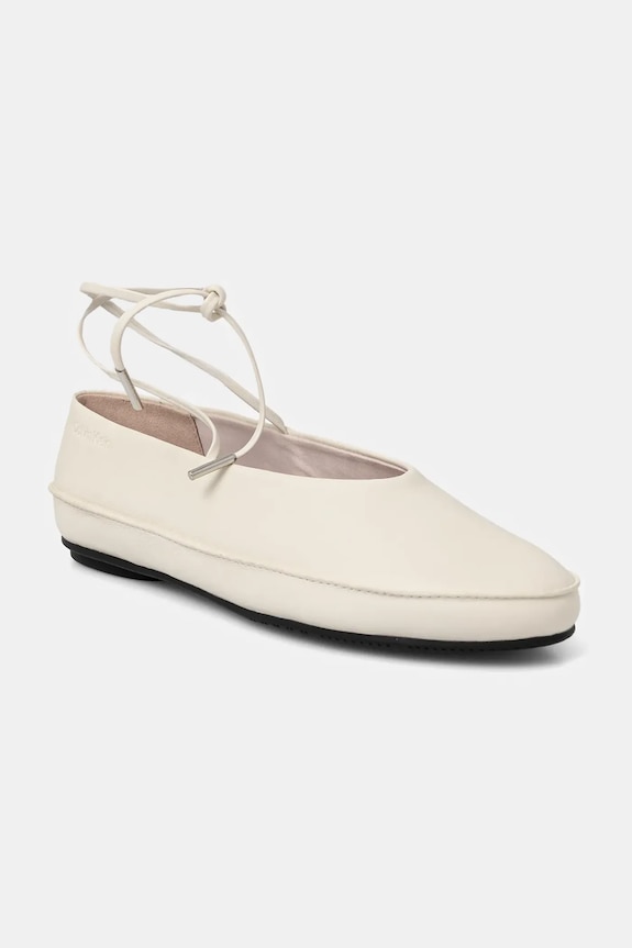 Usnjene balerinke Calvin Klein BALLERINA MARY JANE STRAP LTH bež HW0HW02656