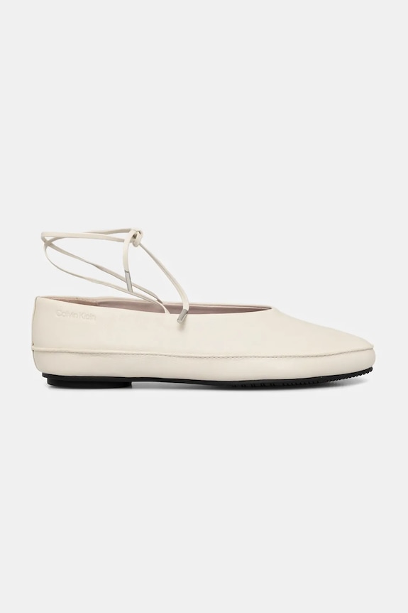 Usnjene balerinke Calvin Klein BALLERINA MARY JANE STRAP LTH HW0HW02656 bež AW25