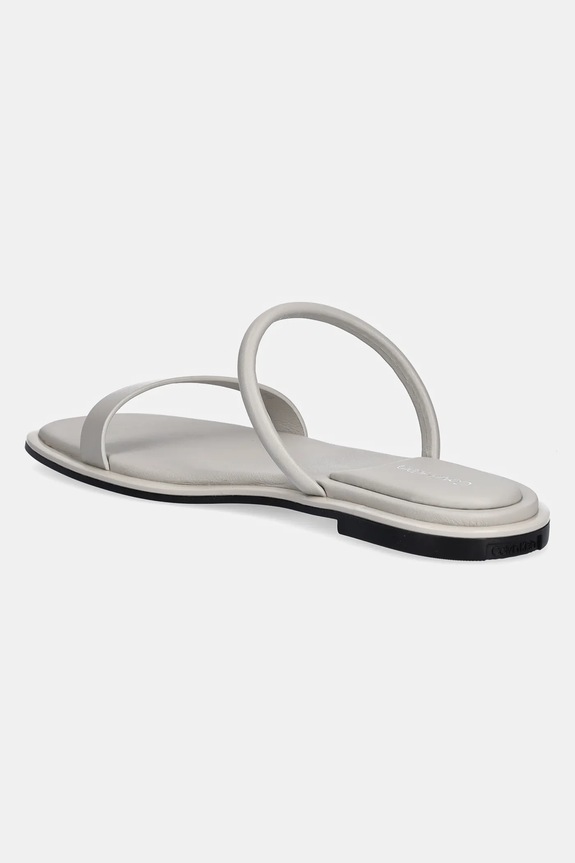 Încălțăminte Calvin Klein șlapi de piele FLAT SANDAL SQUARED 2-BAR LTH HW0HW02532 gri