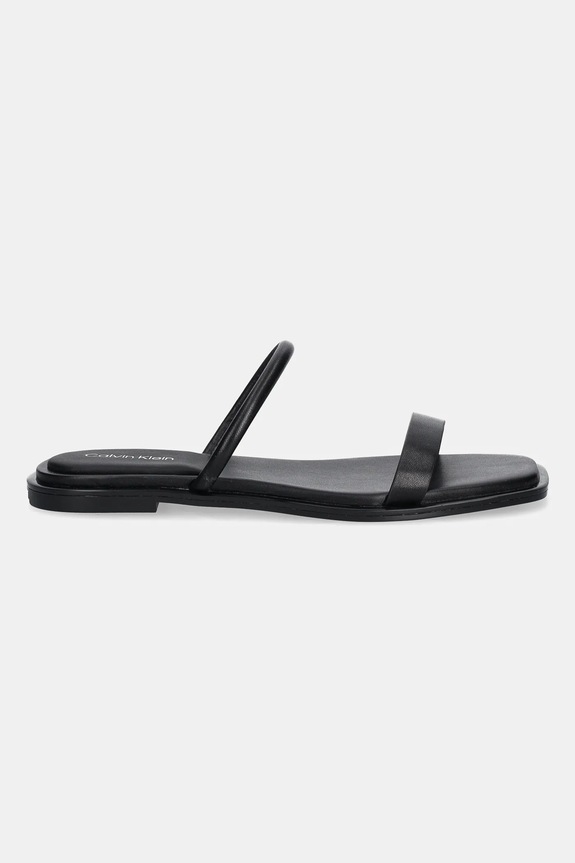 Δερμάτινες παντόφλες Calvin Klein FLAT SANDAL SQUARED 2-BAR LTH HW0HW02532 μαύρο AW25