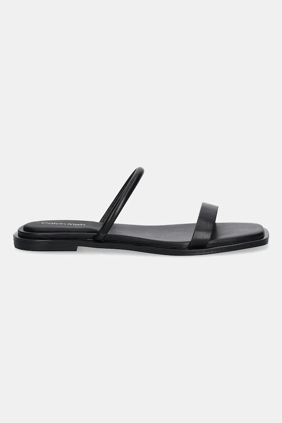 Δερμάτινες παντόφλες Calvin Klein FLAT SANDAL SQUARED 2-BAR LTH HW0HW02532 μαύρο AW25