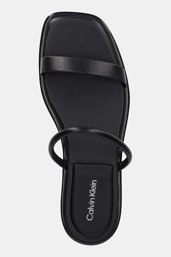 Δερμάτινες παντόφλες Calvin Klein FLAT SANDAL SQUARED 2-BAR LTH μαύρο HW0HW02532