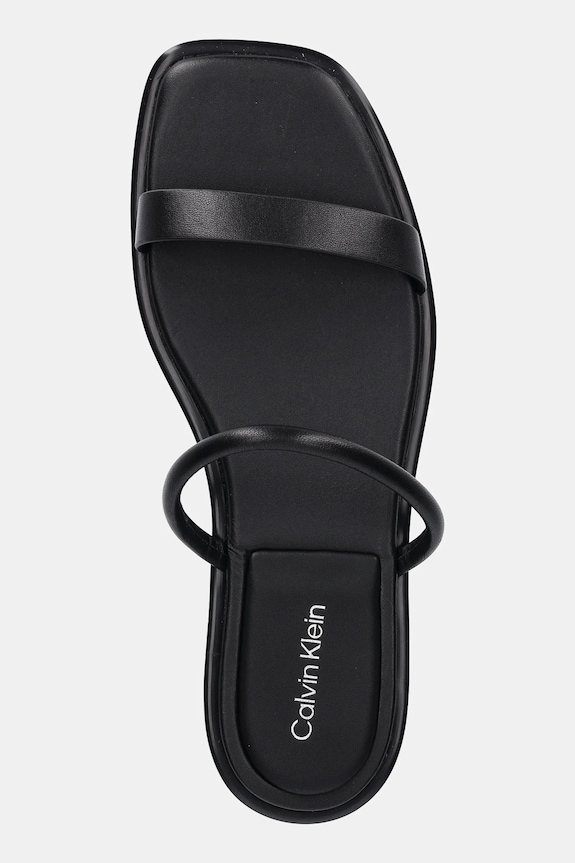 Δερμάτινες παντόφλες Calvin Klein FLAT SANDAL SQUARED 2-BAR LTH μαύρο HW0HW02532