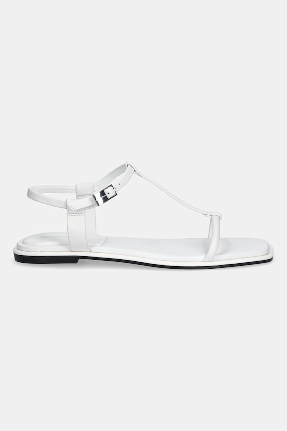 Calvin Klein sandały skórzane FLAT SANDAL SQUARED BUCKLE LTH HW0HW02556 biały AW25