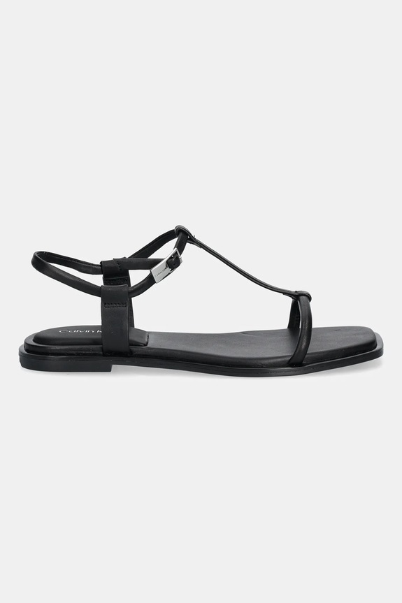 Calvin Klein sandały skórzane FLAT SANDAL SQUARED BUCKLE LTH HW0HW02556 czarny AW25