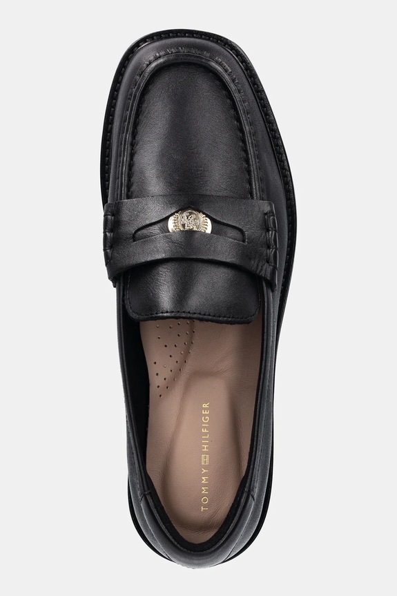 Tommy Hilfiger mocasini de piele CREST SQUARISH TOE PENNY LOAFER negru FW0FW08633
