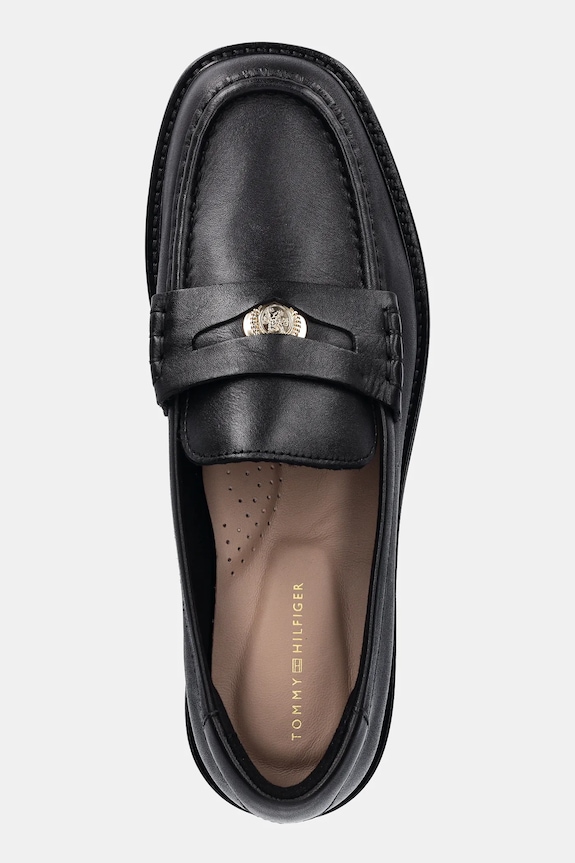 Tommy Hilfiger mocasini de piele CREST SQUARISH TOE PENNY LOAFER negru FW0FW08633