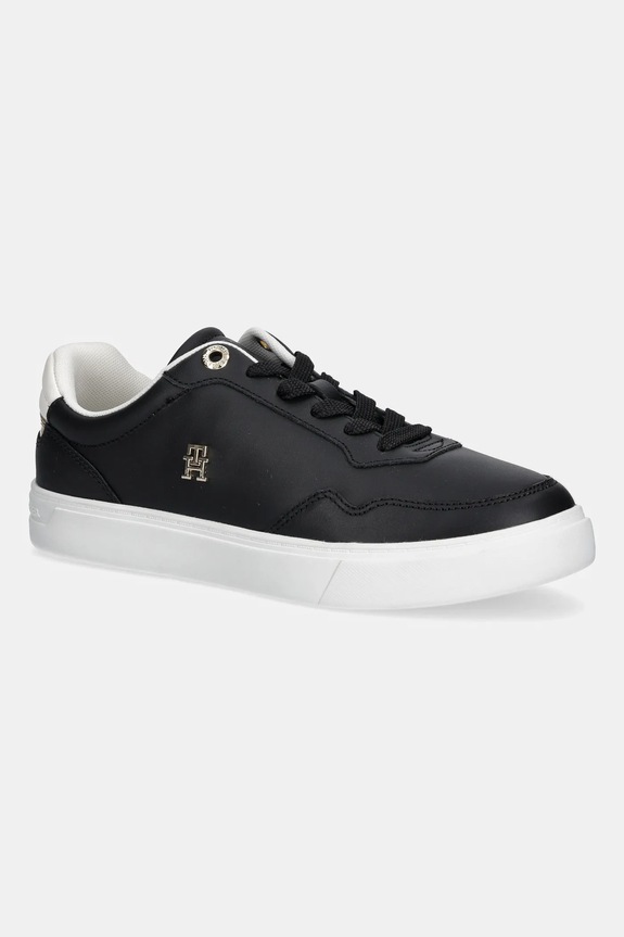 Kožené tenisky Tommy Hilfiger ESSENTIAL ELEVATED COURT SNEAKER plochá černá FW0FW08680