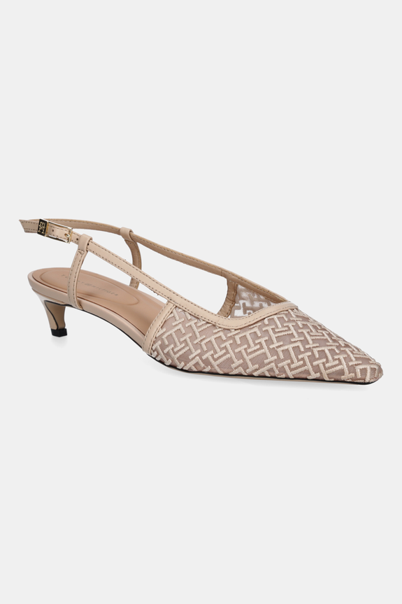 Γόβες Tommy Hilfiger MONO SQUARED TOE KITTEN SLINGB υφασμάτινο μπεζ FW0FW08746