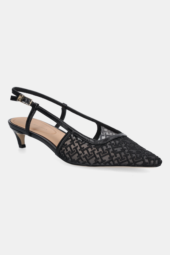 Štikle Tommy Hilfiger MONO SQUARED TOE KITTEN SLINGB tekstil crna FW0FW08746