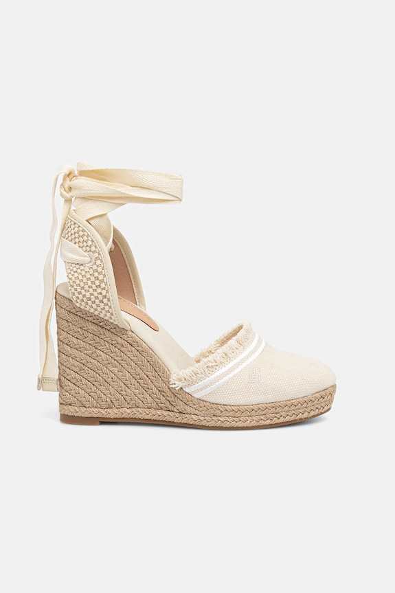 Εσπαντρίγιες Tommy Hilfiger FRINGE CANVAS HIGH WEDGE FW0FW08878 μπεζ AW25