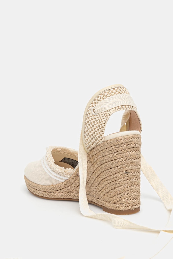 Παπούτσια Εσπαντρίγιες Tommy Hilfiger FRINGE CANVAS HIGH WEDGE FW0FW08878 μπεζ