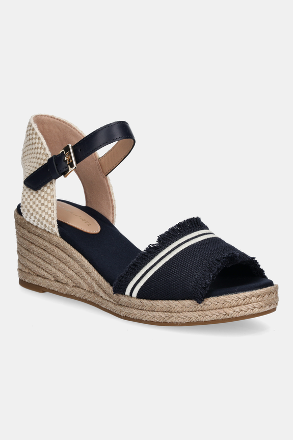 Sandály Tommy Hilfiger FRINGE CANVAS MEDIUM WEDGE klín námořnická modř FW0FW08879