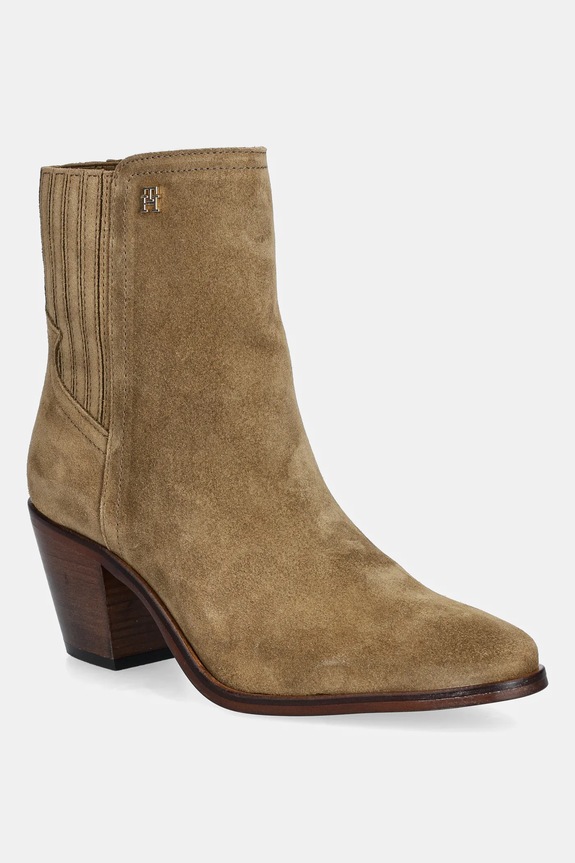 Tommy Hilfiger cizme din piele întoarsă WESTERN MID HEEL SUEDE CHELSEA 5-8 cm maro FW0FW08888