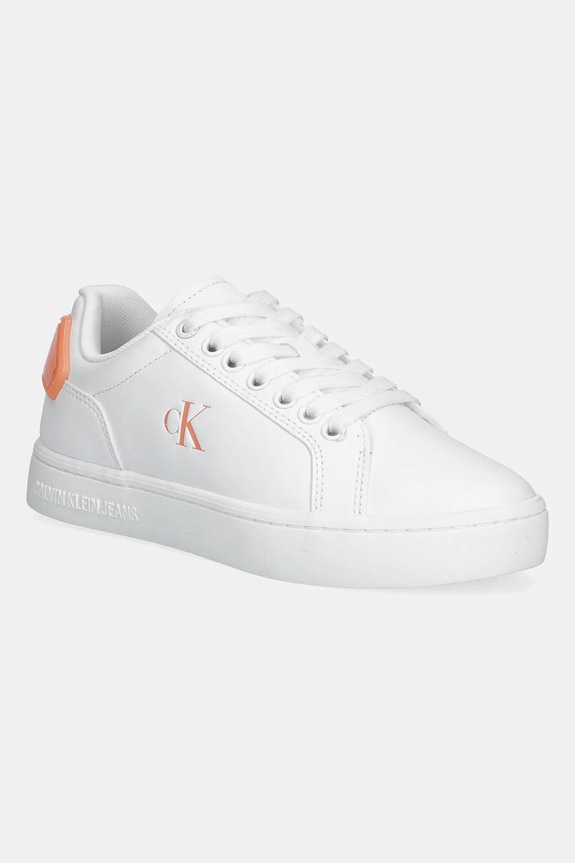 Kožené tenisky Calvin Klein Jeans CLASSIC CUPSOLE RU PATCH LTH WN imitácia kože biela YW0YW01845