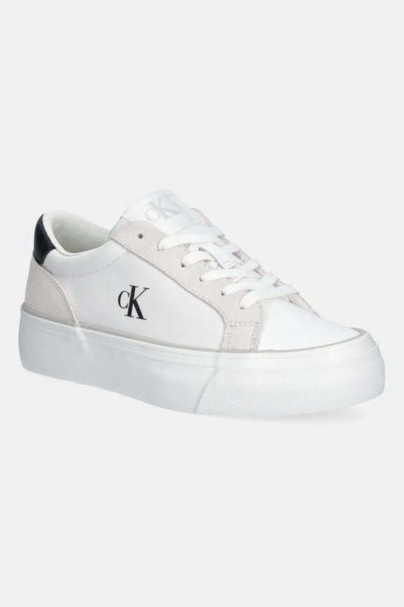 Calvin Klein Jeans sneakersy VULC FLATFORM MG NYLON MIX skóra zamszowa biały YW0YW01896