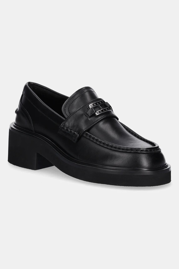 Tommy Jeans mocasini de piele TJW CHUNKY HEEL LOAFER piele negru EN0EN02789