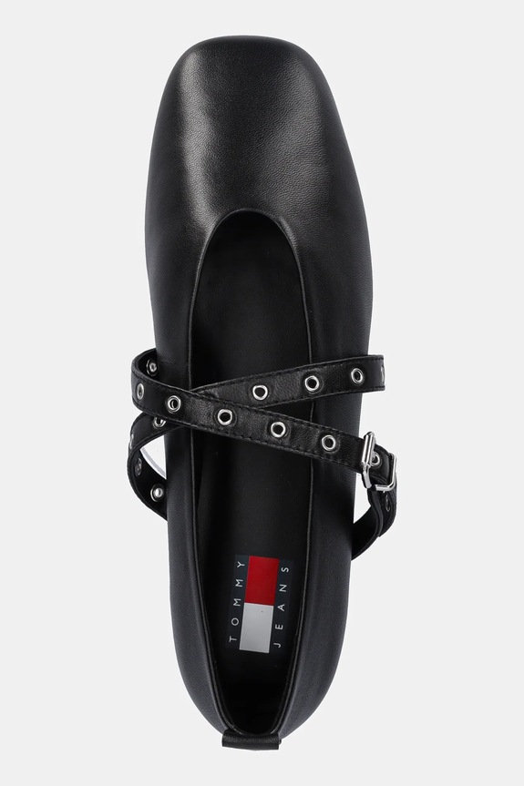 Tommy Jeans balerini de piele TJW LEATHER MARYJANE BALLERINA negru EN0EN02868