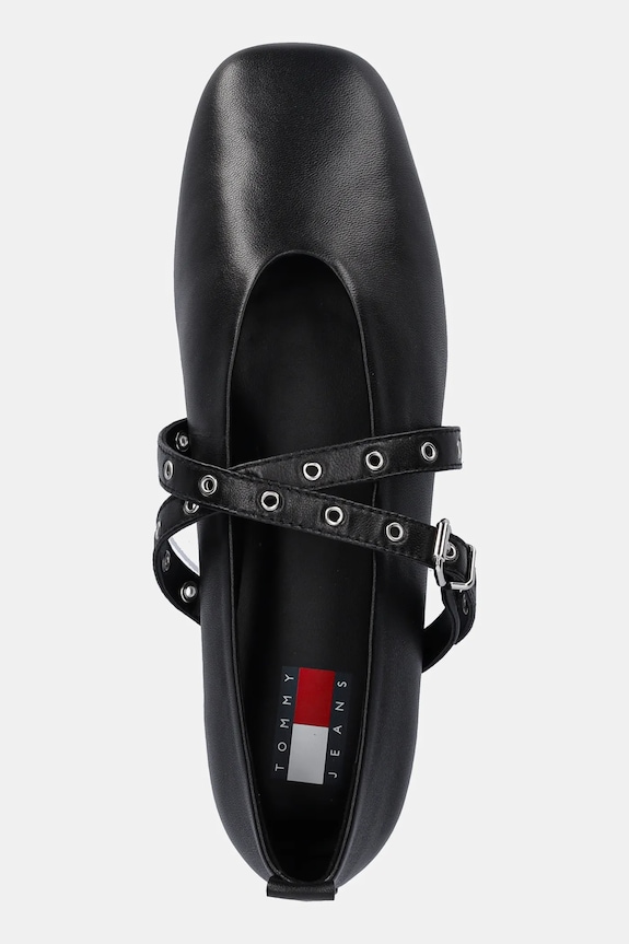 Tommy Jeans balerini de piele TJW LEATHER MARYJANE BALLERINA negru EN0EN02868