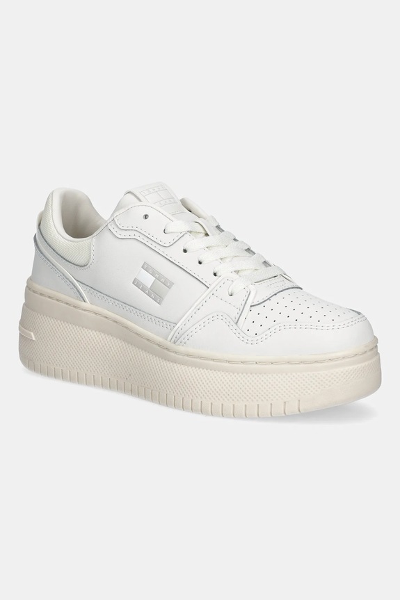 Kožené tenisky Tommy Jeans TJW RETRO BASKET FLATFORM platforma biela EN0EN02840