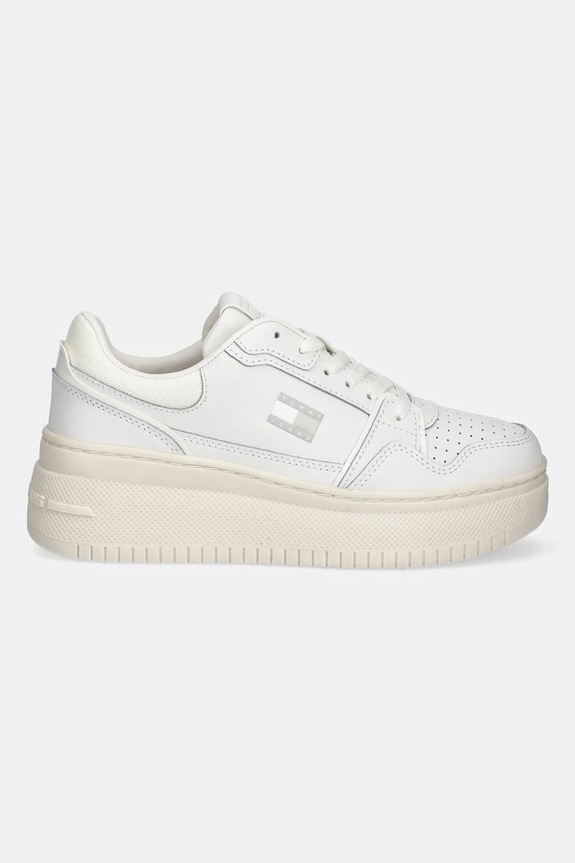 Kožené tenisky Tommy Jeans TJW RETRO BASKET FLATFORM EN0EN02840 biela AW25