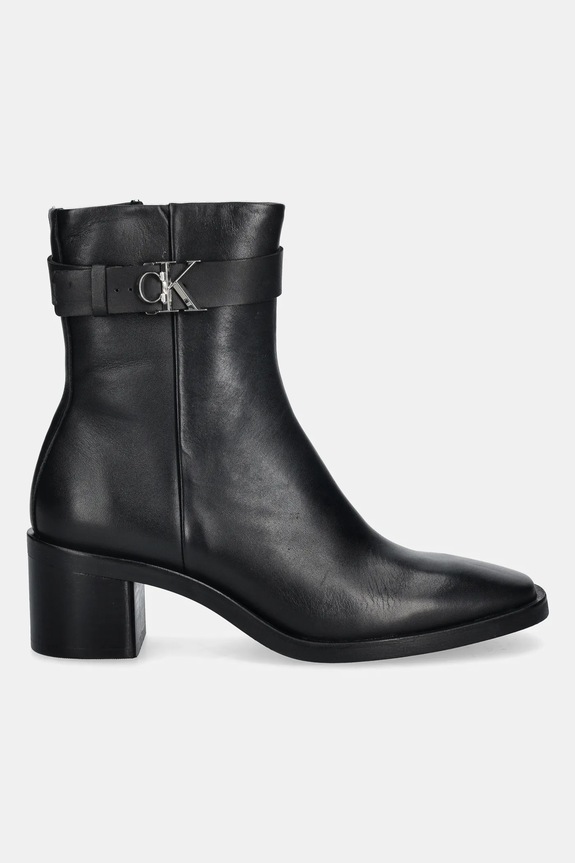 Kožené členkové topánky Calvin Klein BLOCK HEEL BOOT W/ METAL LOGO HW0HW02591 čierna NC25