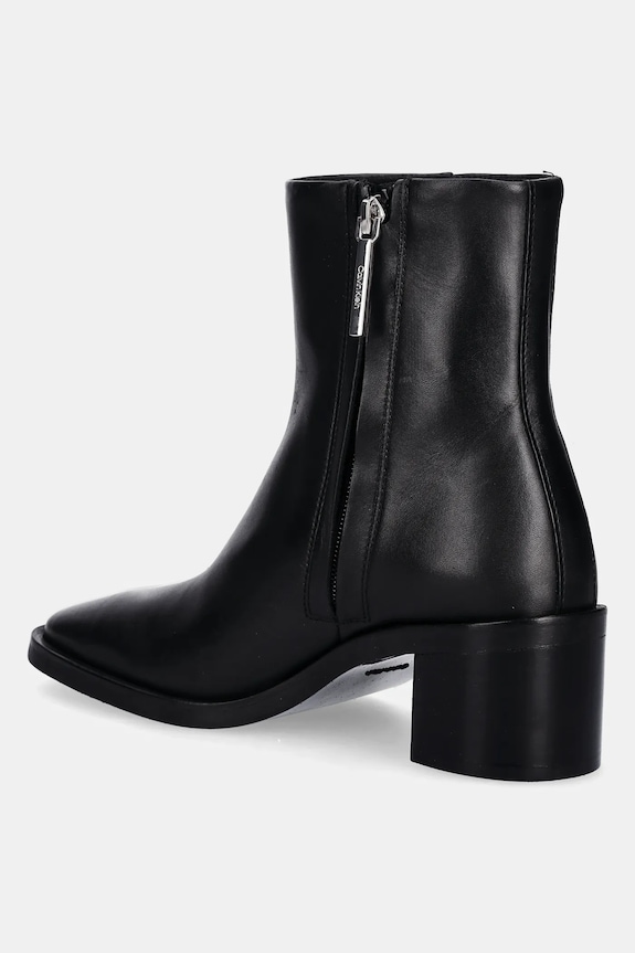Boty Kožené kotníkové boty Calvin Klein BLOCK HEEL ZIP BOOT LTH HW0HW02593 černá