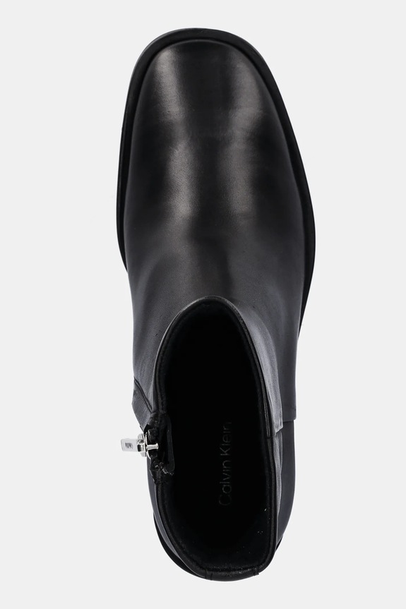 Kožené kotníkové boty Calvin Klein BLOCK HEEL ZIP BOOT LTH černá HW0HW02593