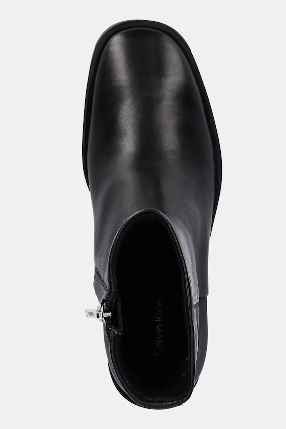 Kožené kotníkové boty Calvin Klein BLOCK HEEL ZIP BOOT LTH černá HW0HW02593