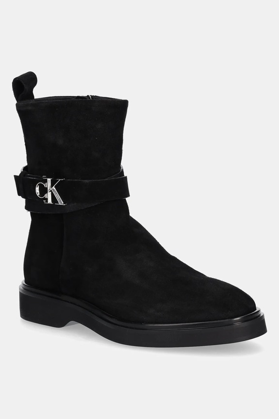 Calvin Klein stivaletti alla caviglia in camoscio ANKLE BOOT W/ METAL LOGO SUE pelle scamosciata nero HW0HW02664