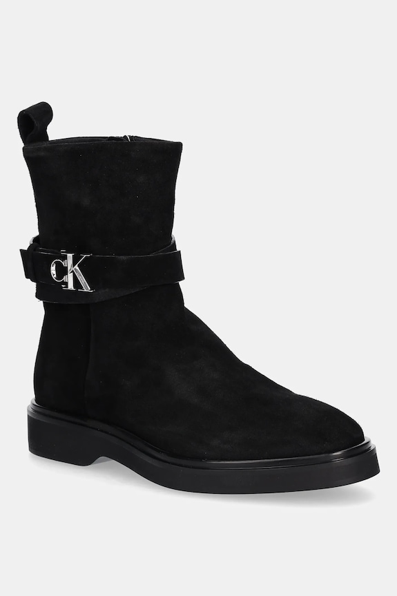 Calvin Klein stivaletti alla caviglia in camoscio ANKLE BOOT W/ METAL LOGO SUE pelle scamosciata nero HW0HW02664