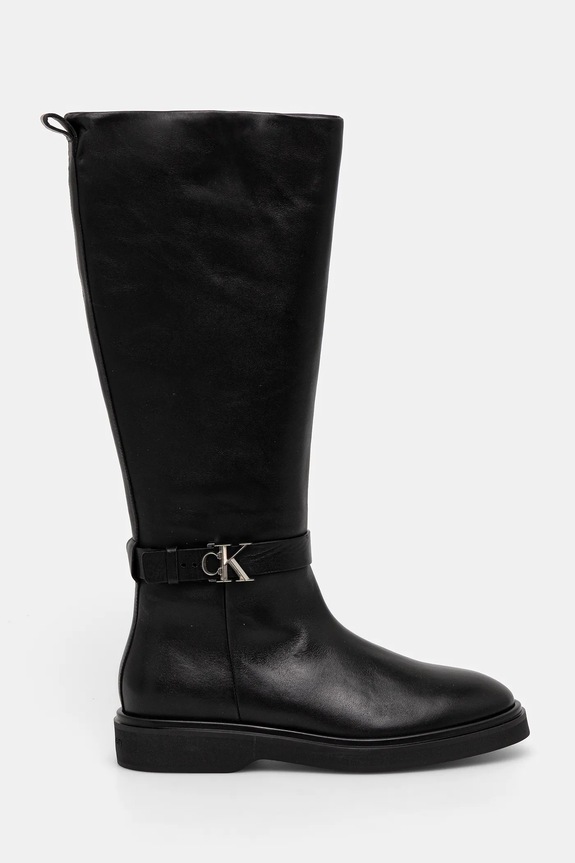 Calvin Klein stivali in pelle KNEE BOOT W/ METAL LOGO HW0HW02665 nero NC25