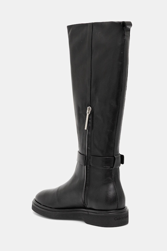 Cipők Calvin Klein bőr csizma KNEE BOOT W/ METAL LOGO HW0HW02665 fekete