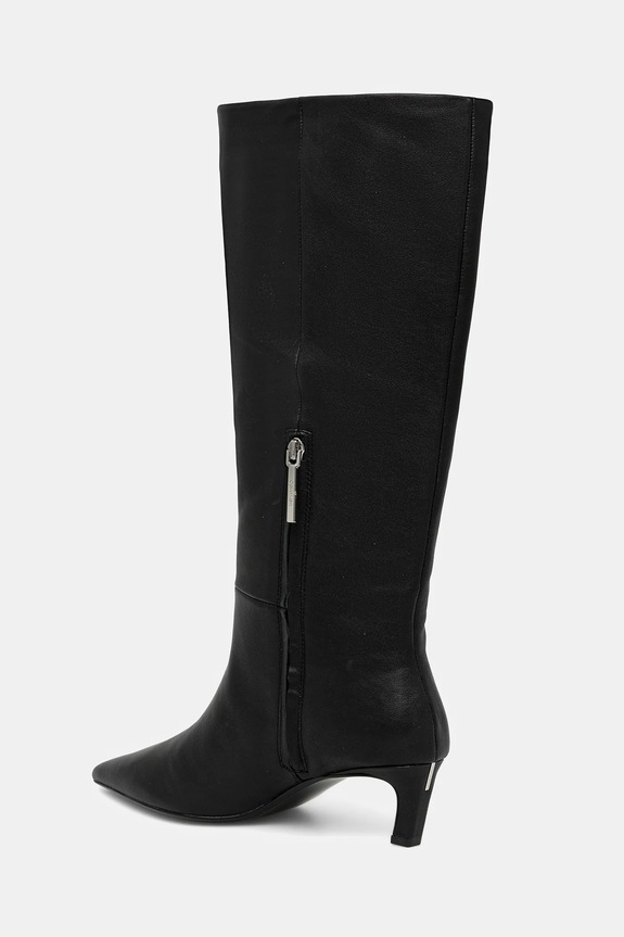 Încălțăminte Calvin Klein ghete de piele ESS KITTEN HEEL LONG BOOTS HW0HW02690 negru