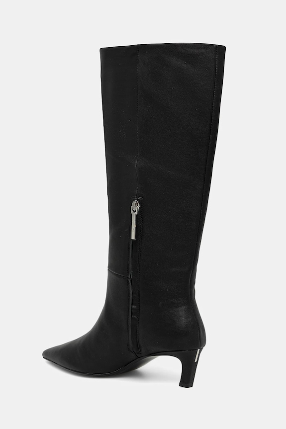 Încălțăminte Calvin Klein ghete de piele ESS KITTEN HEEL LONG BOOTS HW0HW02690 negru