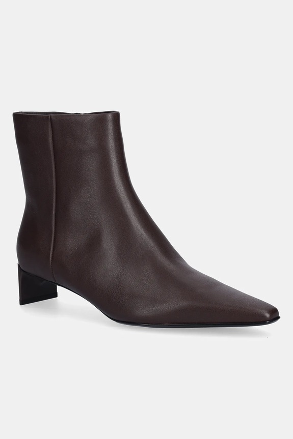 Calvin Klein botki skórzane SET BACK KITTEN HEEL ANKLE BOOT słupek brązowy HW0HW02811