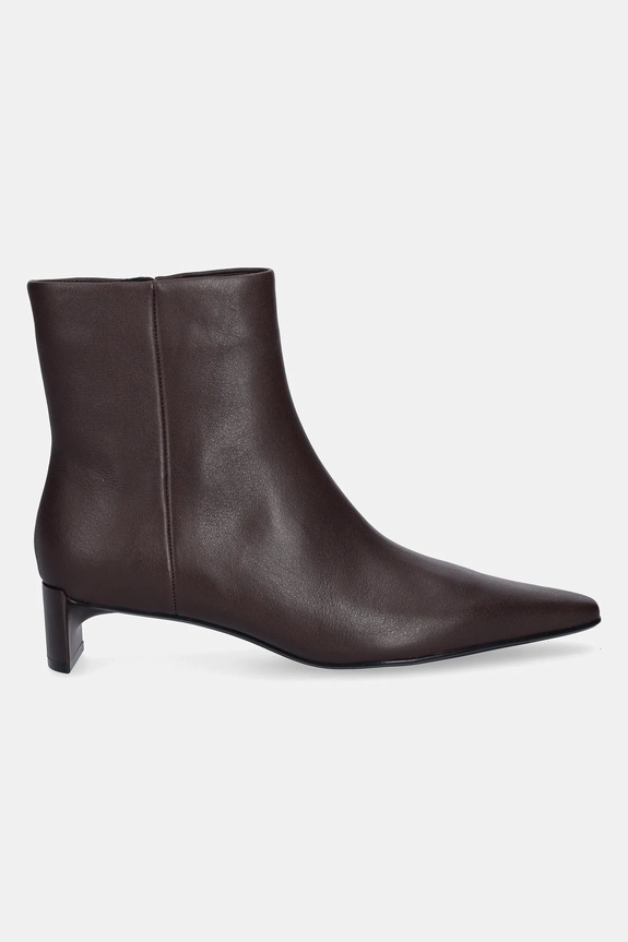 Calvin Klein botki skórzane SET BACK KITTEN HEEL ANKLE BOOT HW0HW02811 brązowy AW25