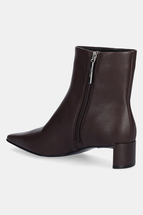 Obuwie Calvin Klein botki skórzane SET BACK KITTEN HEEL ANKLE BOOT HW0HW02811 brązowy