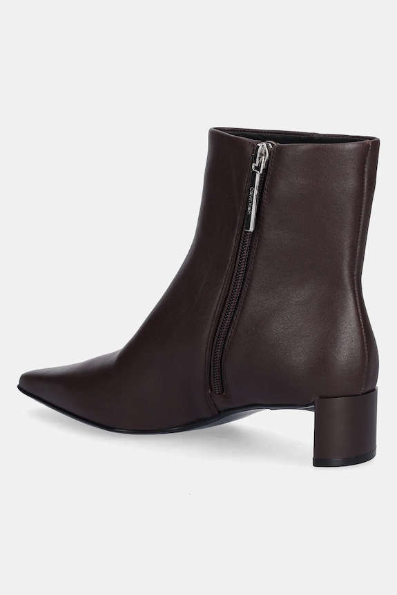 Obuwie Calvin Klein botki skórzane SET BACK KITTEN HEEL ANKLE BOOT HW0HW02811 brązowy