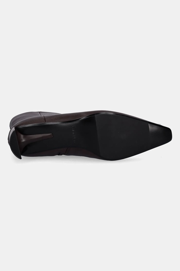 Calvin Klein botki skórzane SET BACK KITTEN HEEL ANKLE BOOT HW0HW02811 brązowy
