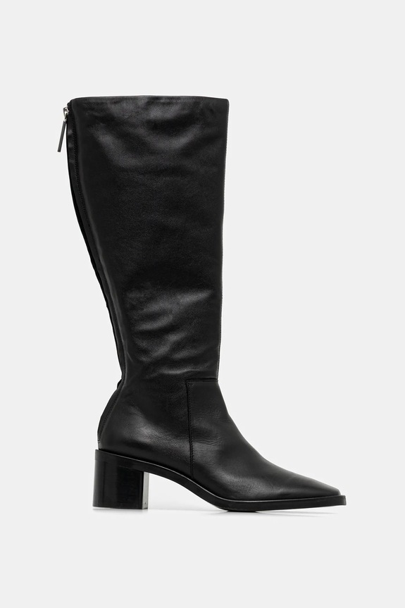 Calvin Klein ghete de piele BLOCK HEEL KNEE BOOT LTH HW0HW02812 negru NC25