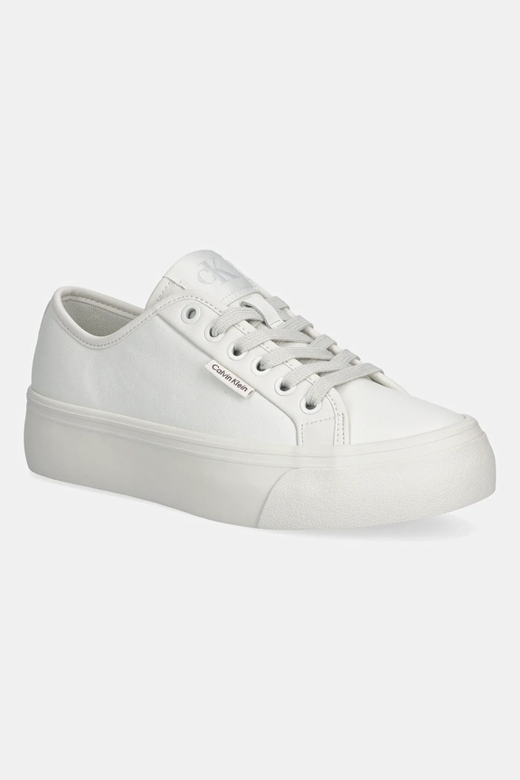 Tenisky Calvin Klein VULC FLATF LACE UP LTH CK imitace kůže bílá YW0YW01932
