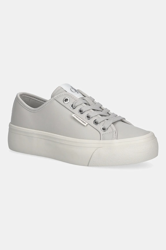 Tenisky Calvin Klein VULC FLATF LACE UP LTH CK imitace kůže šedá YW0YW01932